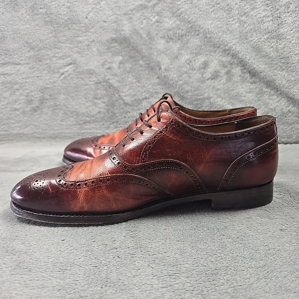 Carlos Santos Goodyear Welted Wingtip Shoes Mens Size 7 Brown‎ Metal Toe Plate